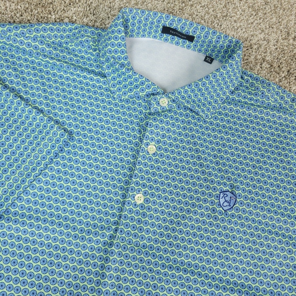 Turtleson Mens XL Green Blue AOP Geometric Performance Stretch Golf Polo SS